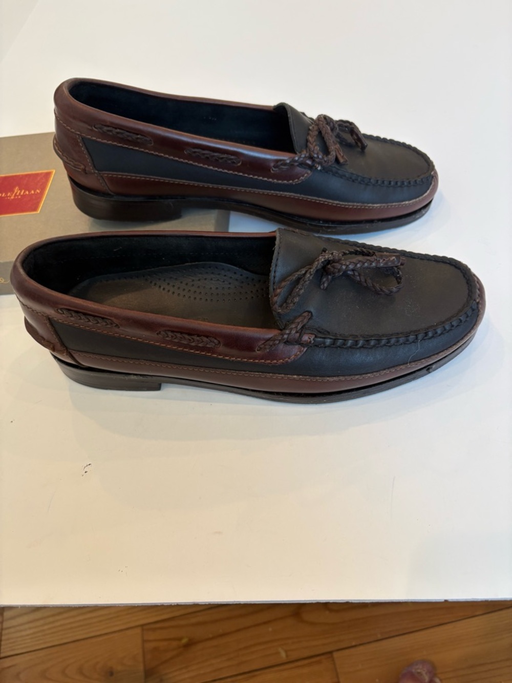 Cole Haan Two-Tone Leather Boat Shoes in Black & Brown-men’s 8.5-Preppy-comfort